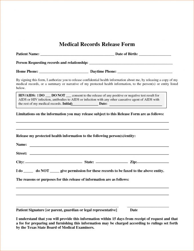 Fillable Medical Release Consent Form Printable Forms Free Online 2863