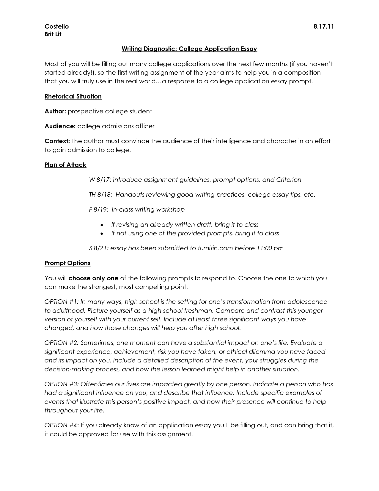 college essay format examples