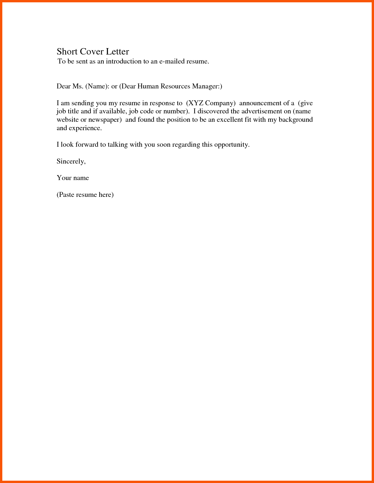 Post Office Cover Letter