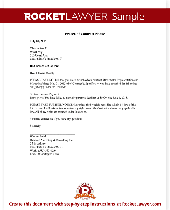 Breach of Contract Notice & Sample Letter | Rocket Lawyer