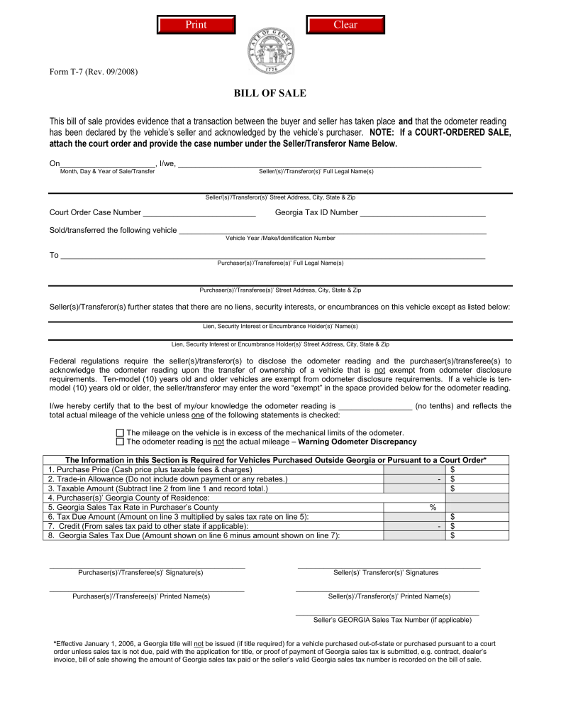 Free Georgia Bill of Sale Forms PDF | eForms – Free Fillable Forms