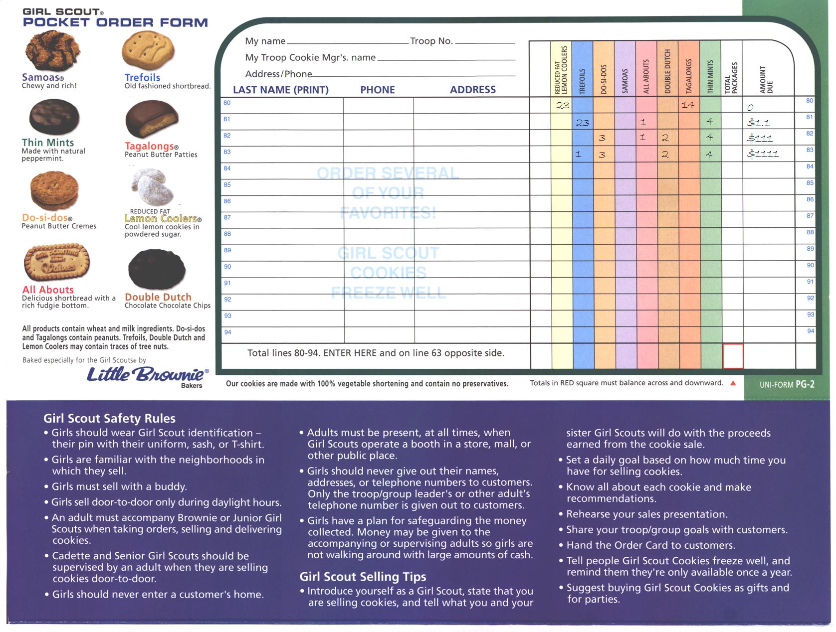 Girl Scout Cookie Order Form 2016 amulette