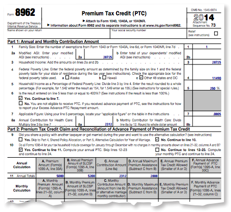 Example of filled out form 8962 for 2018