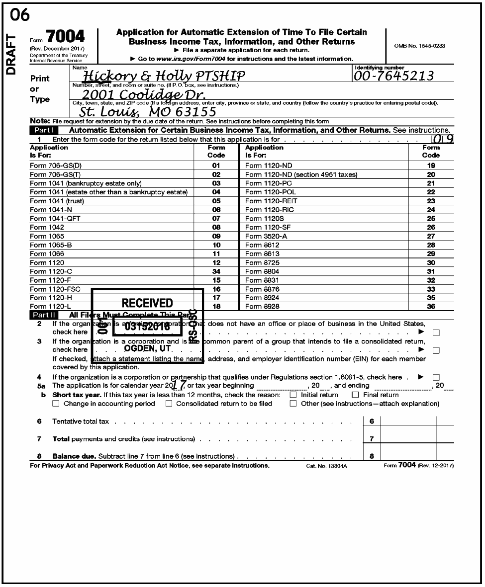 Irs Form 7004 Irs Tax Extension Form Online 3 11 212 Applications For Of Time To File Internal 335 2017 Efile 7004 Print 2016 2018 Business Llc 4868 1040 1099 Printable E Official Electronic 