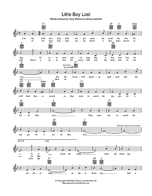 Little Boy Lost chords by Johnny Ashcroft (Melody Line, Lyrics 