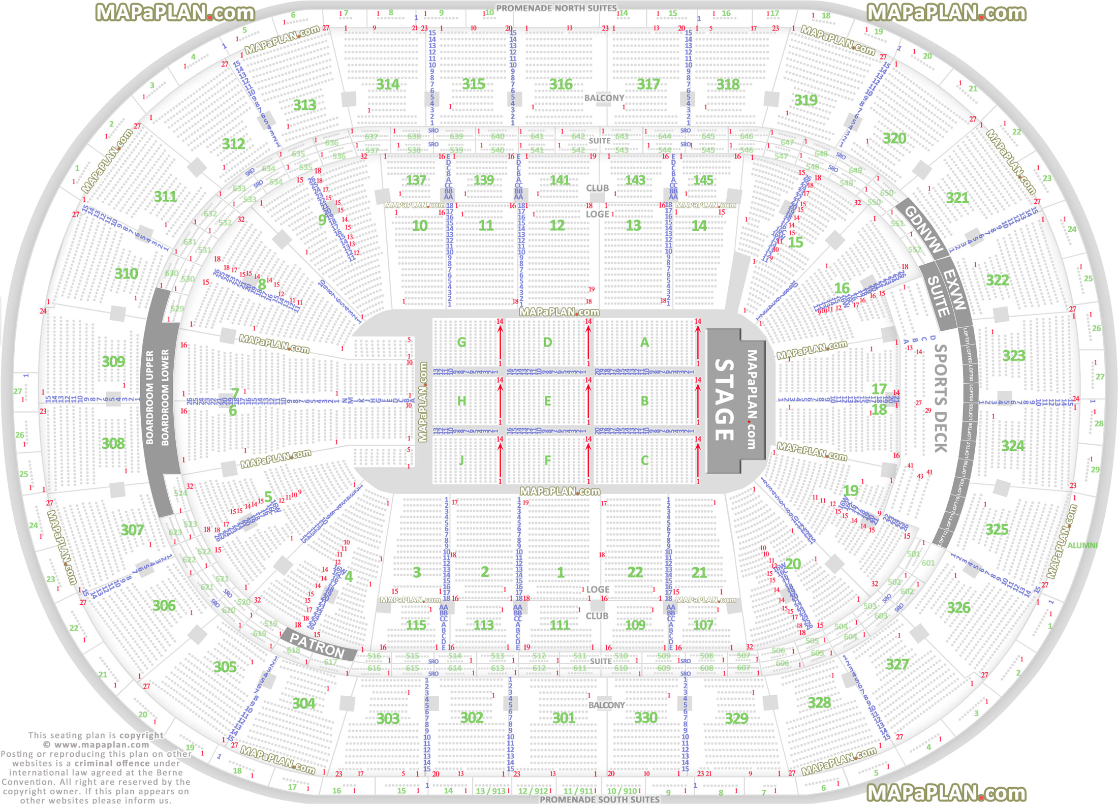 Square Garden Seating Chart With Seat Numbers For Concerts