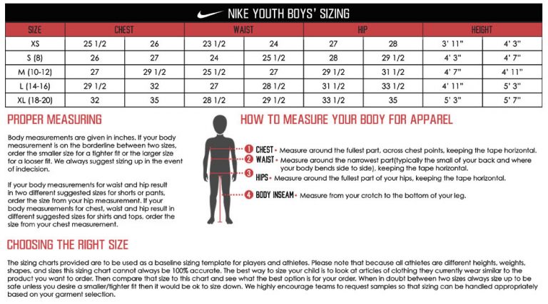 nike youth size chart pants