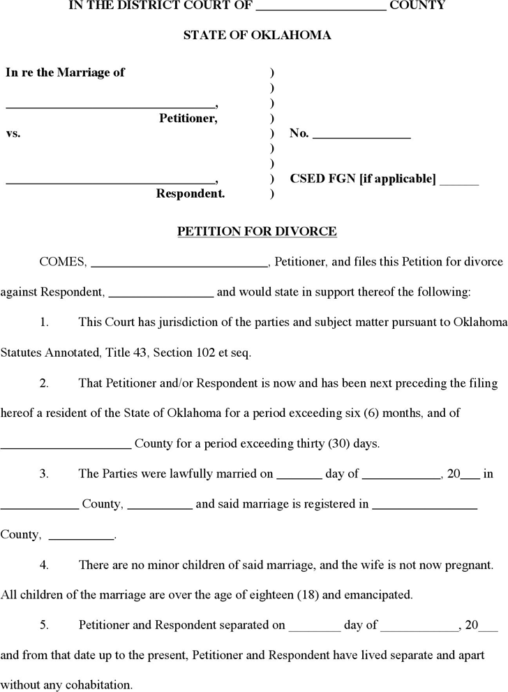 Oklahoma Divorce Forms Amulette Petition For Divorce Form Virginia 