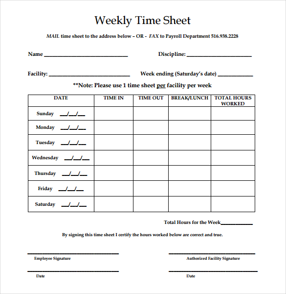 Printable Weekly Timesheet Amulette