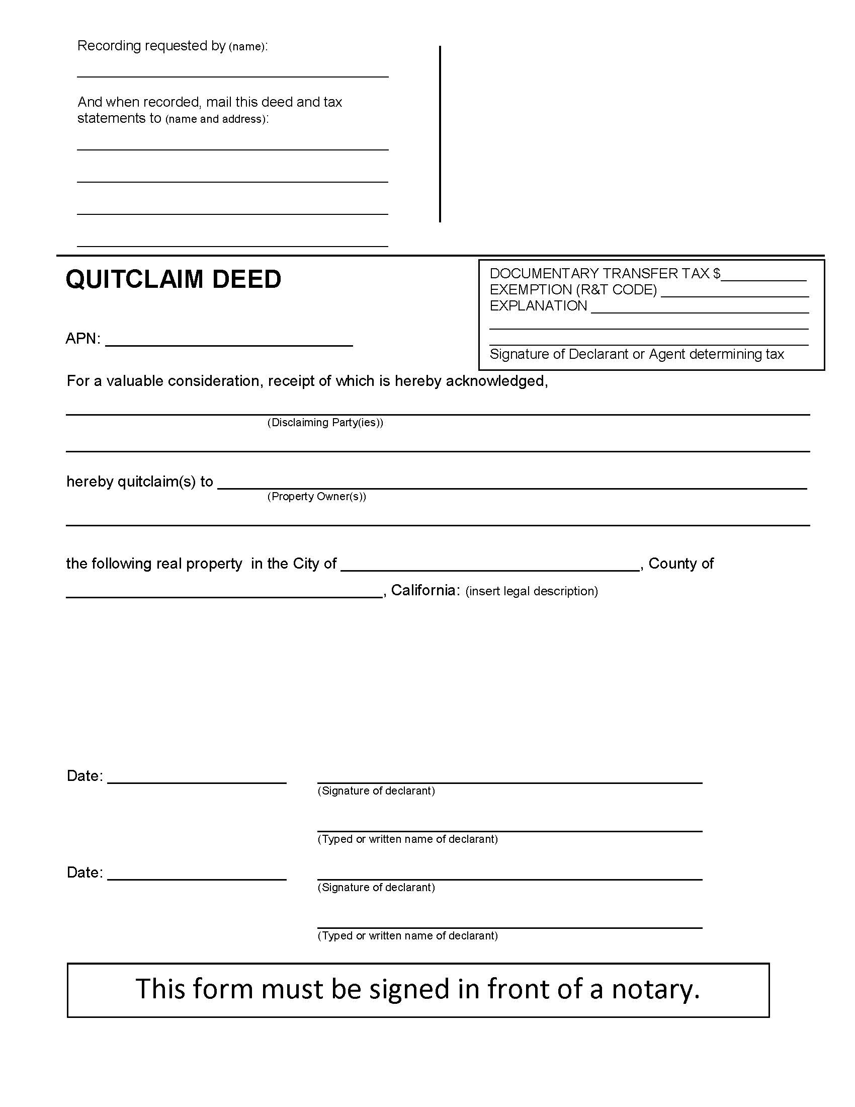 Quit Claim Deed California Form Amulette