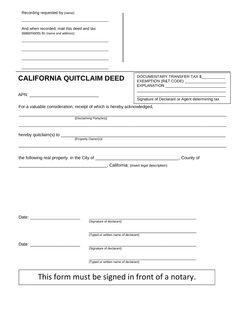 Free California Quit Claim Deed Form PDF | Word | eForms – Free 