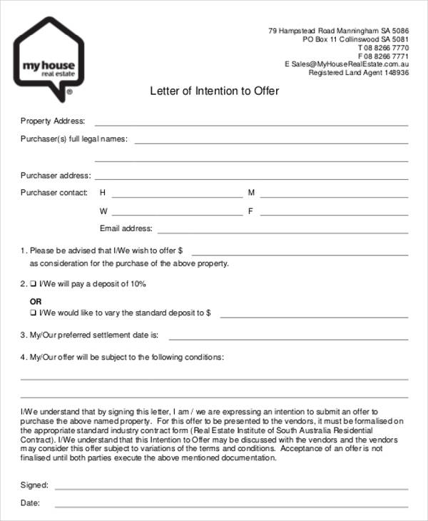 Real Estate Offer Letter Amulette