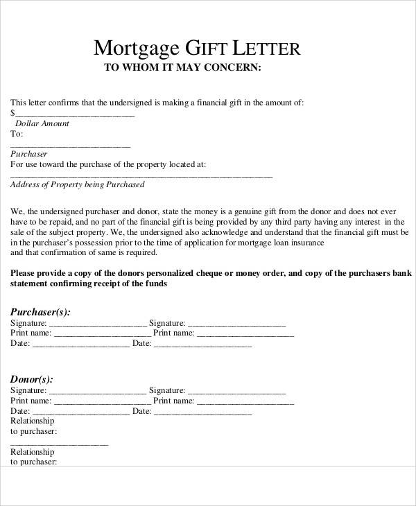 Sample Gift Letter For Mortgage | amulette