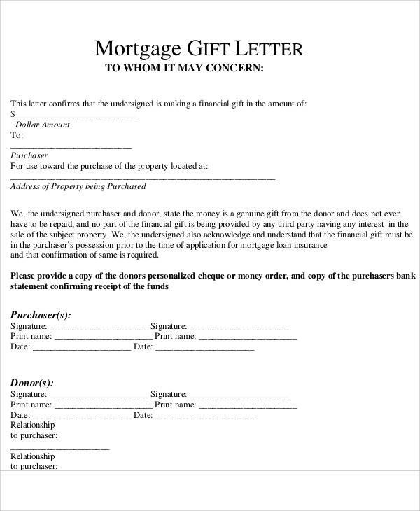 Sample Gift Letter For Mortgage | amulette