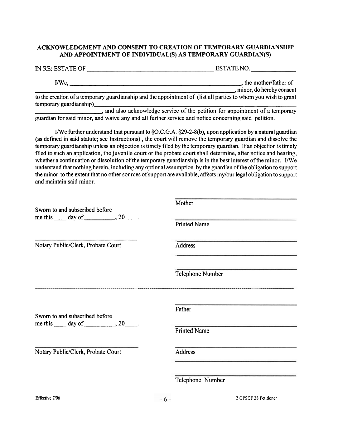 Temporary Guardianship Form Florida