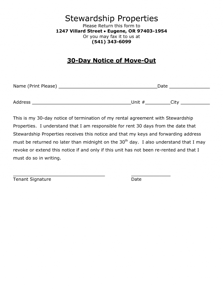 30 Day Move Out Notice Template Amulette