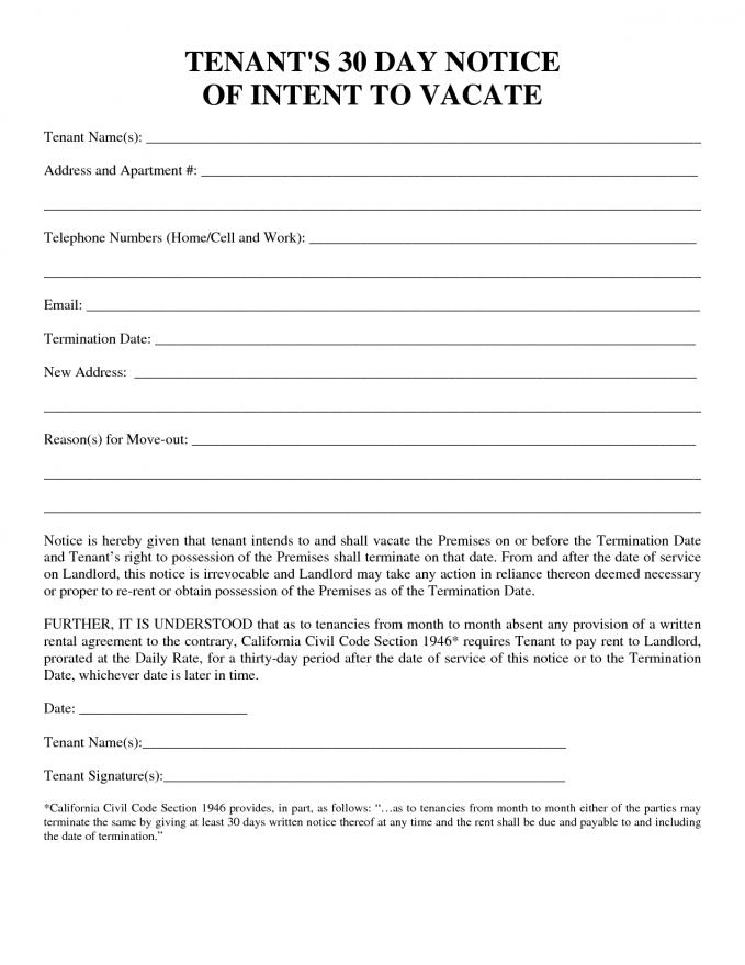 30 Days Move Out Notice Template