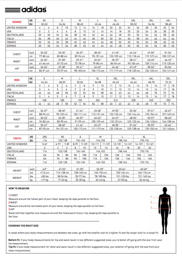 size adidas chart