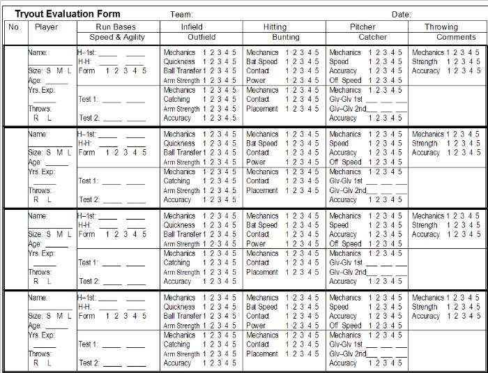 Baseball Tryout Evaluation Sheet Amulette