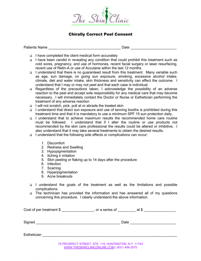 Chemical Peel Consent Form Amulette 4493