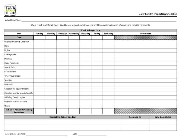 NCR Daily Forklift Inspection Checklist Form – On Track Safety 