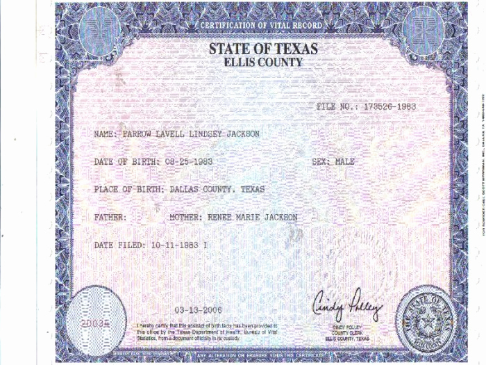 Dallas Texas Birth Certificates amulette