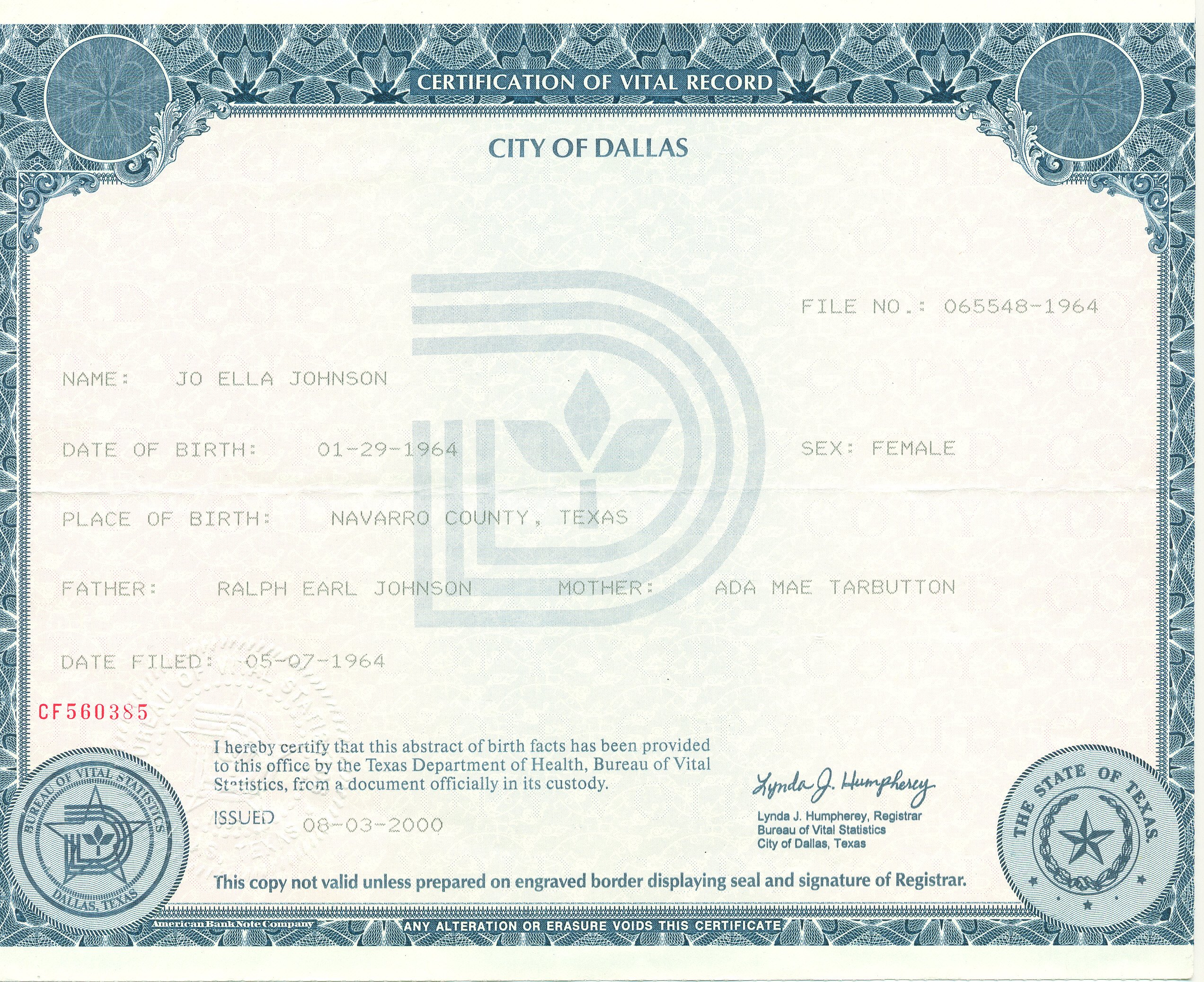 Dallas Texas Birth Certificates amulette