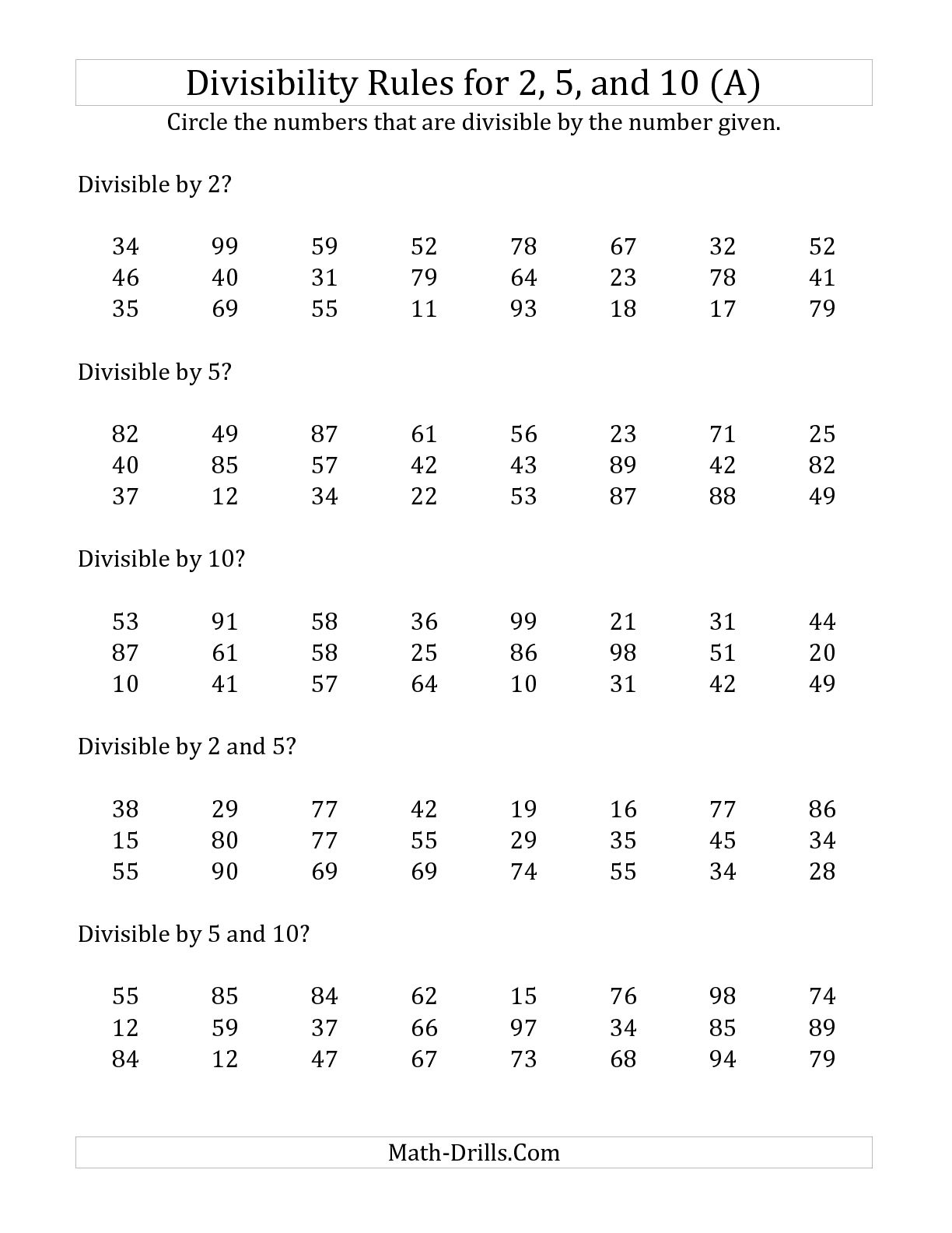 Divisibility Rules Worksheet Pdf | amulette