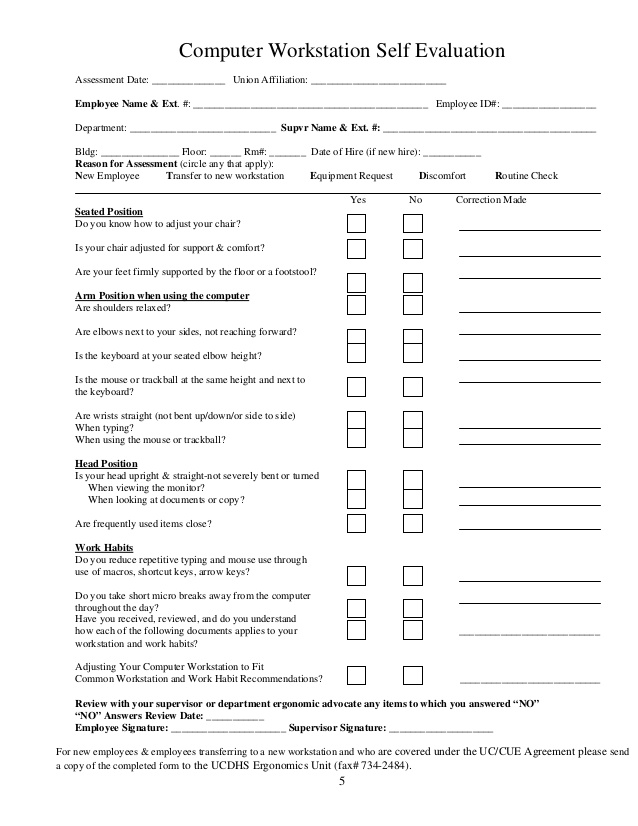 Ergonomic Assessment Form Amulette 6951