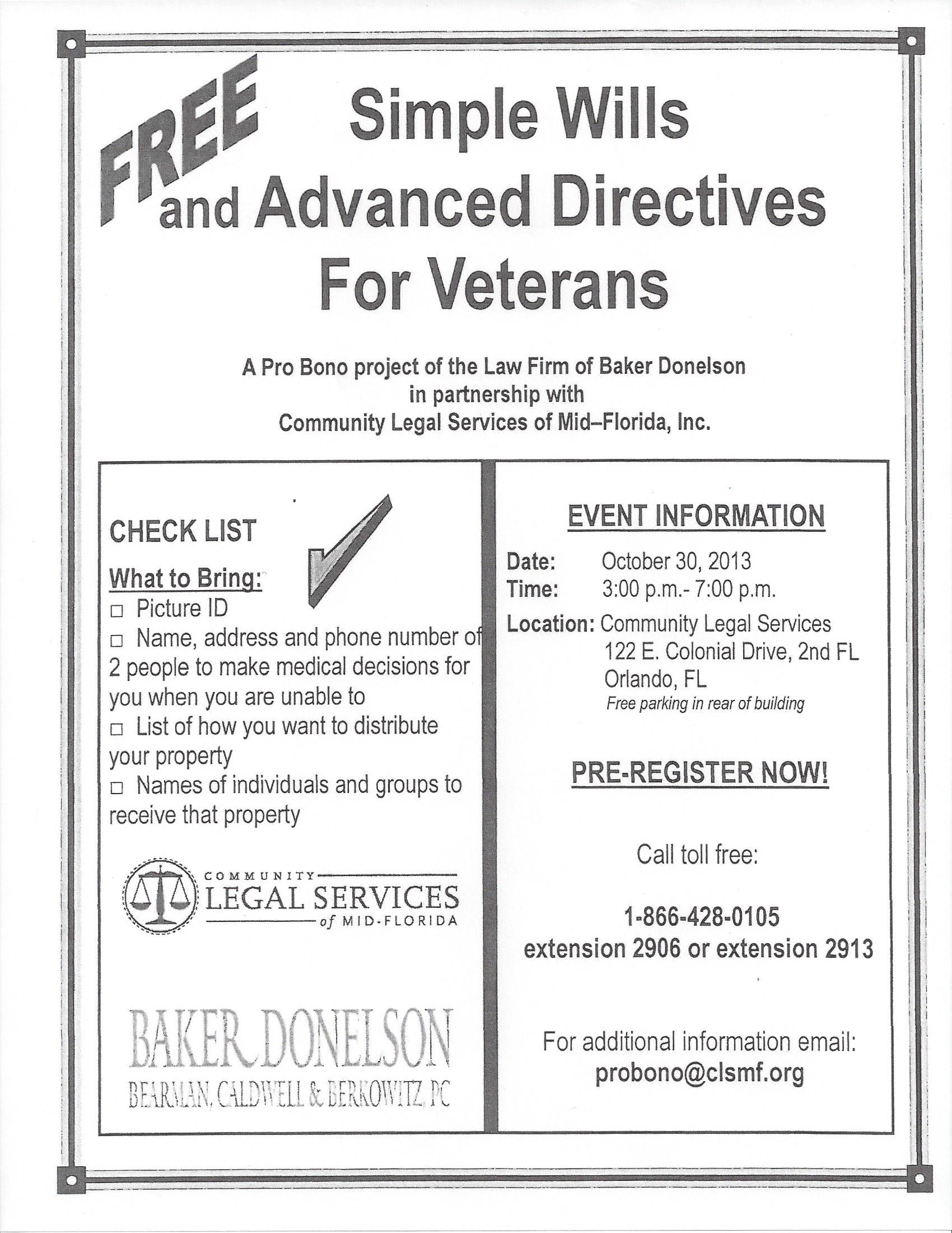 FREE Simple Will For Veterans | Debary Florida VFW Post 8093