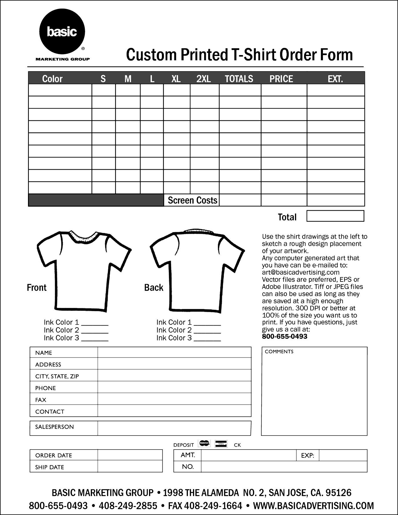 T Shirt Order Form Template Free Download