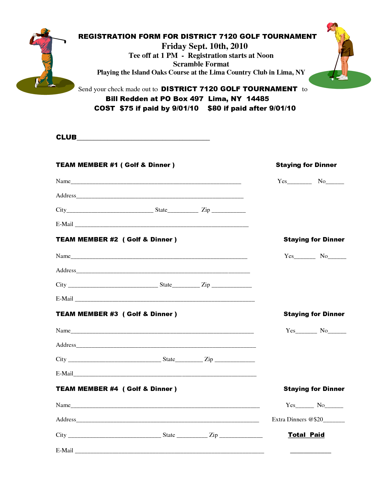 Golf Tournament Registration Form Template amulette