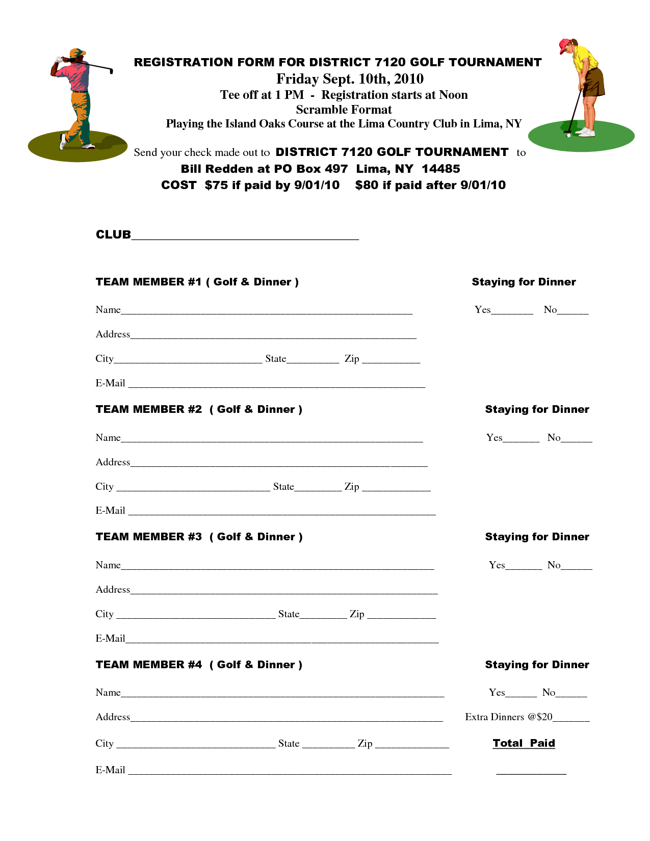 Golf Tournament Registration Form