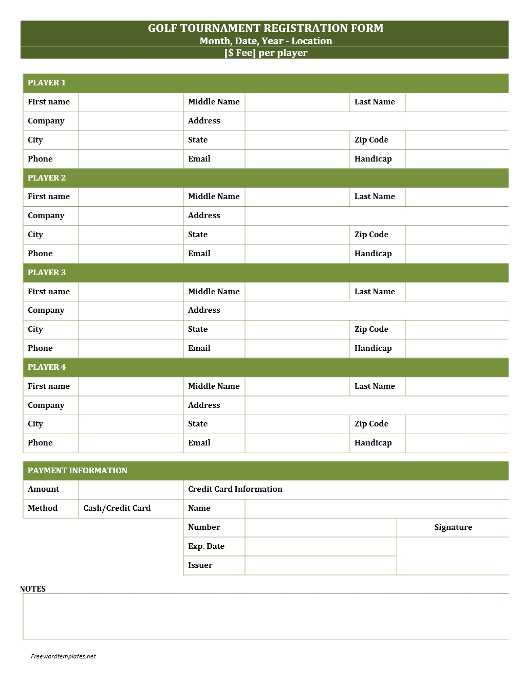 Golf Tournament Registration Form Template amulette