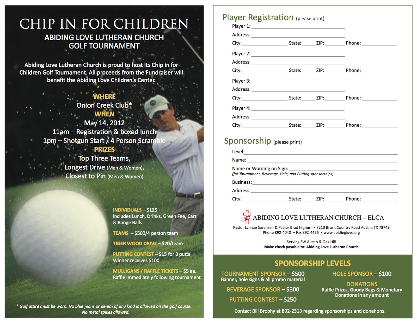 Printable Golf Tournament Registration Form Template Printable Templates
