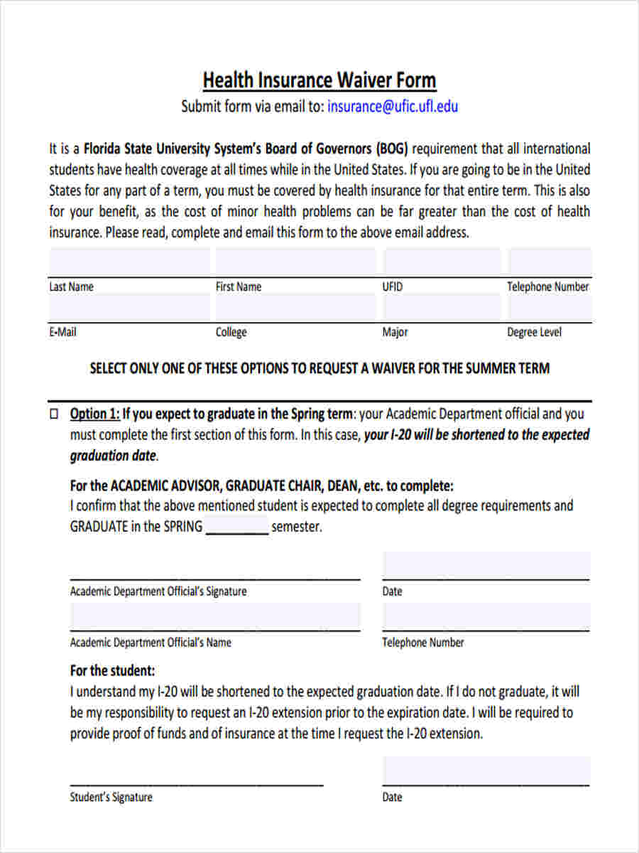 Health Insurance Waiver Form Template amulette