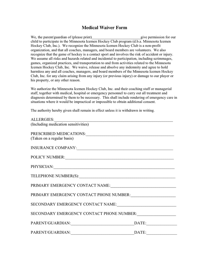 Health Insurance Waiver Form Template amulette