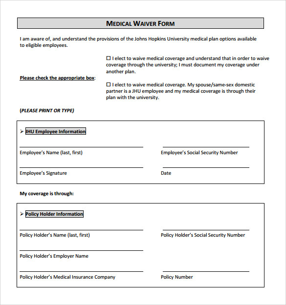 Health Insurance Waiver Form Template amulette