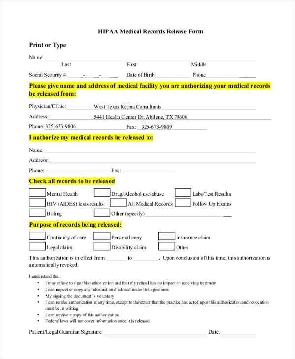 Hipaa Compliant Medical Release Form amulette