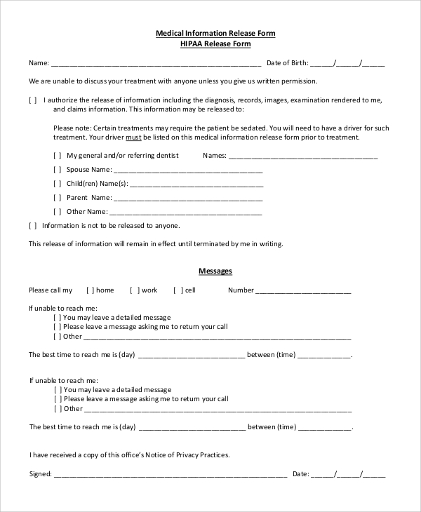 Hipaa Compliant Medical Release Form Amulette 9239