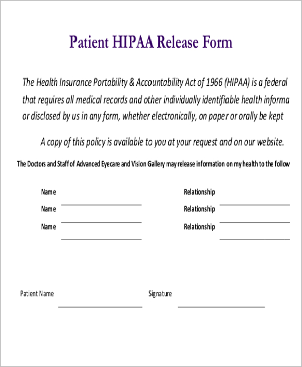 Sample HIPAA Release Forms 10+ Free Documents in PDF