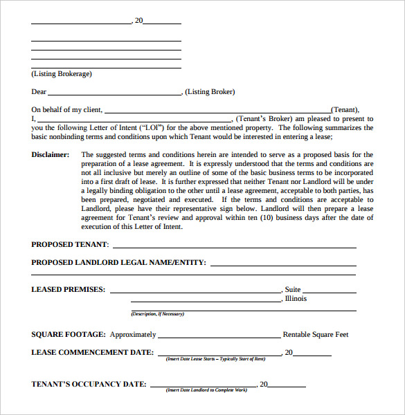 letter of intent lease template East.keywesthideaways.co