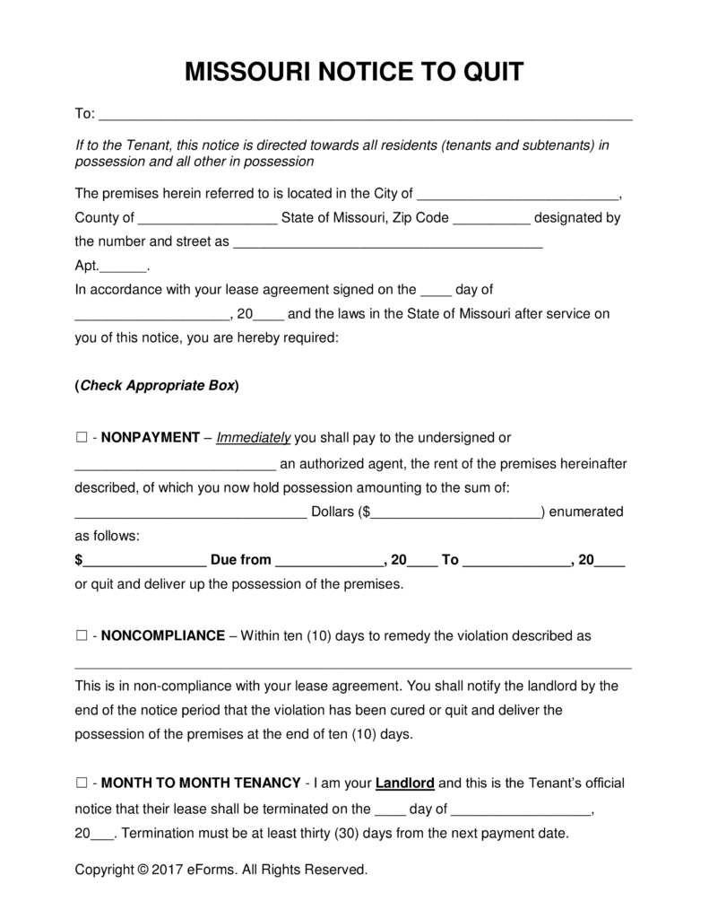 Missouri Eviction Notice Form amulette