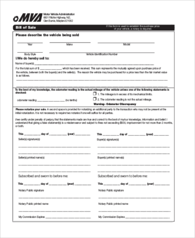 Sample Used Car Bill of Sale Form 8+ Free Document in PDF, Doc