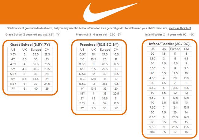 Mens Nike Size Chart