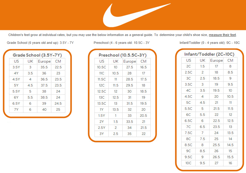 Nike Kid Shoe Size Chart amulette