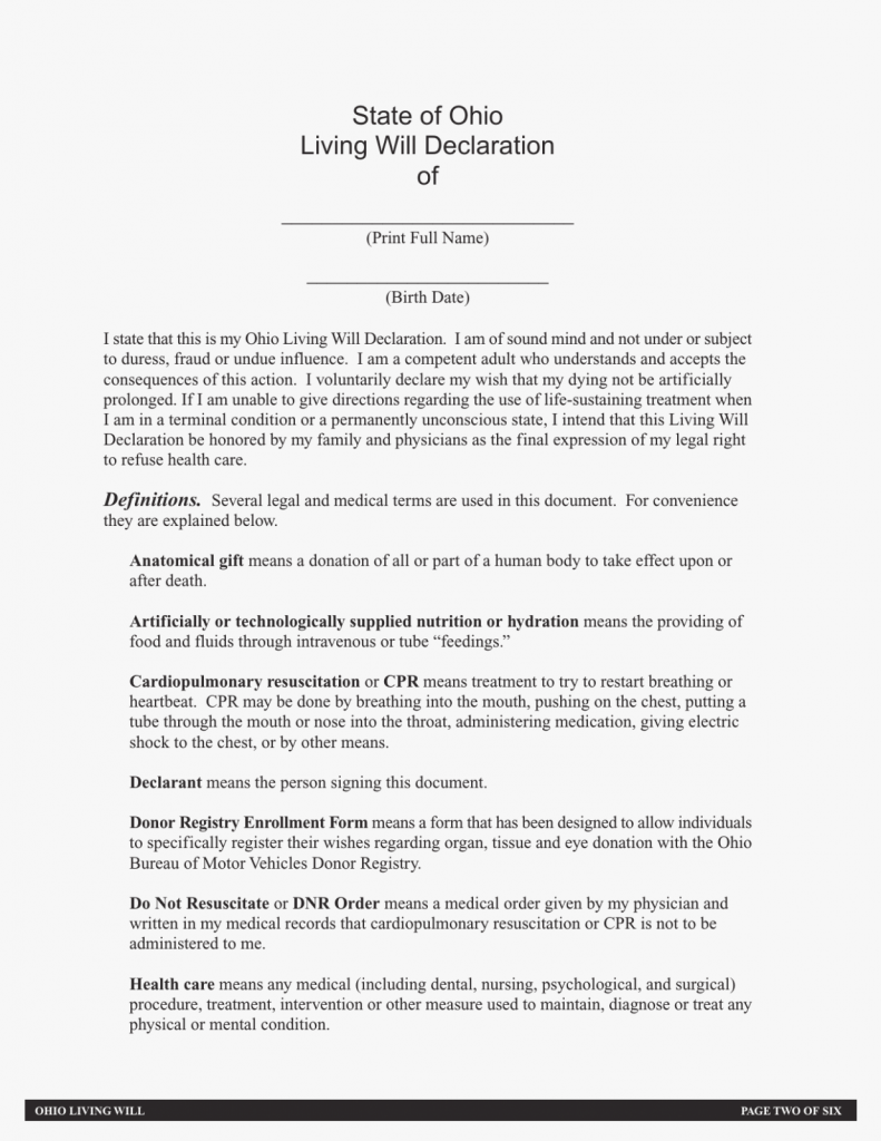 Ohio Living Will Form Download Free | amulette