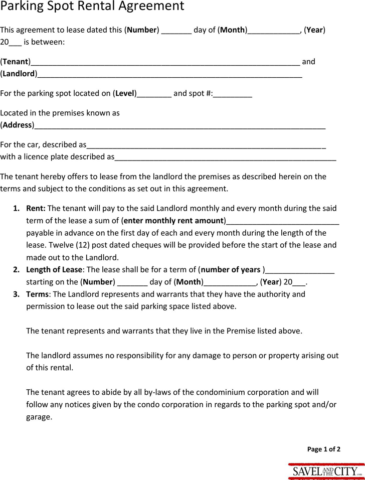 Parking Lot Rental Agreement Template