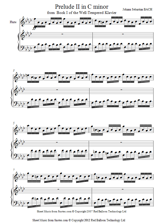 flute bach prelude c minor sheet music 8notes.com