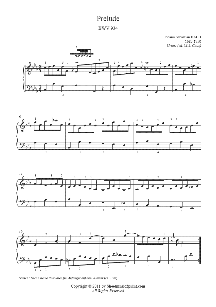 Bach : Prelude BWV 934 Sheetmusic2print.com